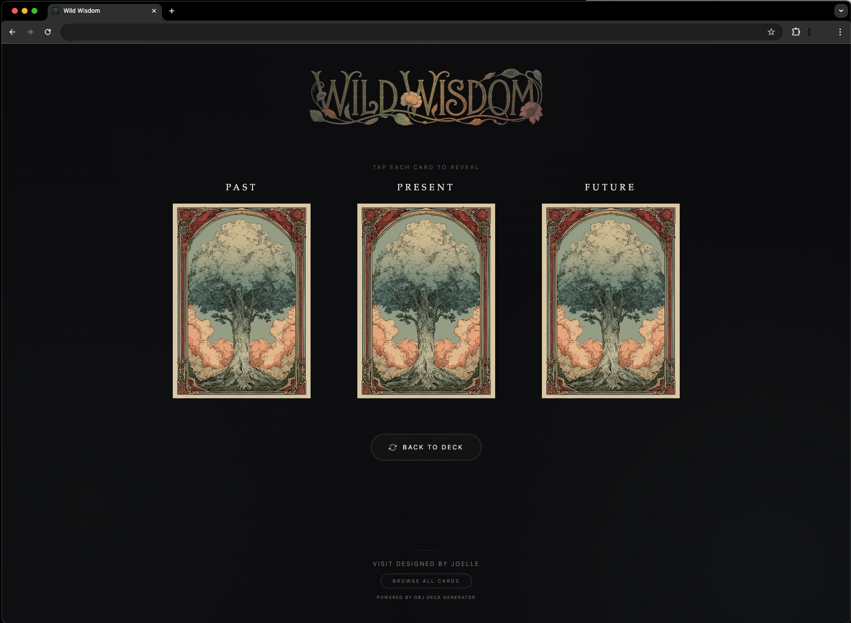 DbJ Deck Generator — 3-card spread view